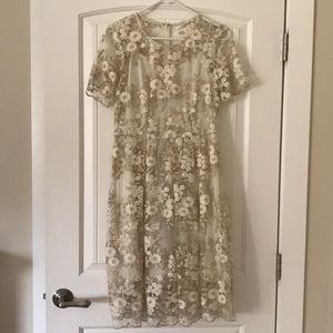 Tahari Gold/Cream Floral Lace Dress